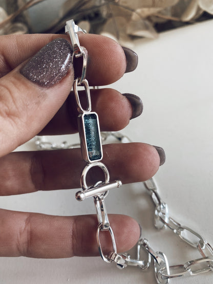 Sterling Silver 925 Paperclip Chain Necklace: Apatite Quartz Crystal T-Bar Clasp - KathyRossJewelry
