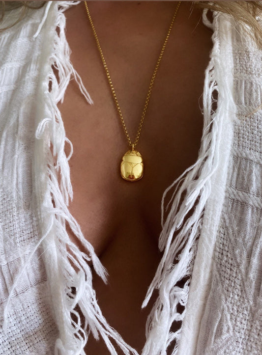 Egyptian Scarab 18k gold filled solid sterling silver 925 necklace : Protection Amulet Gift - KathyRossJewelry