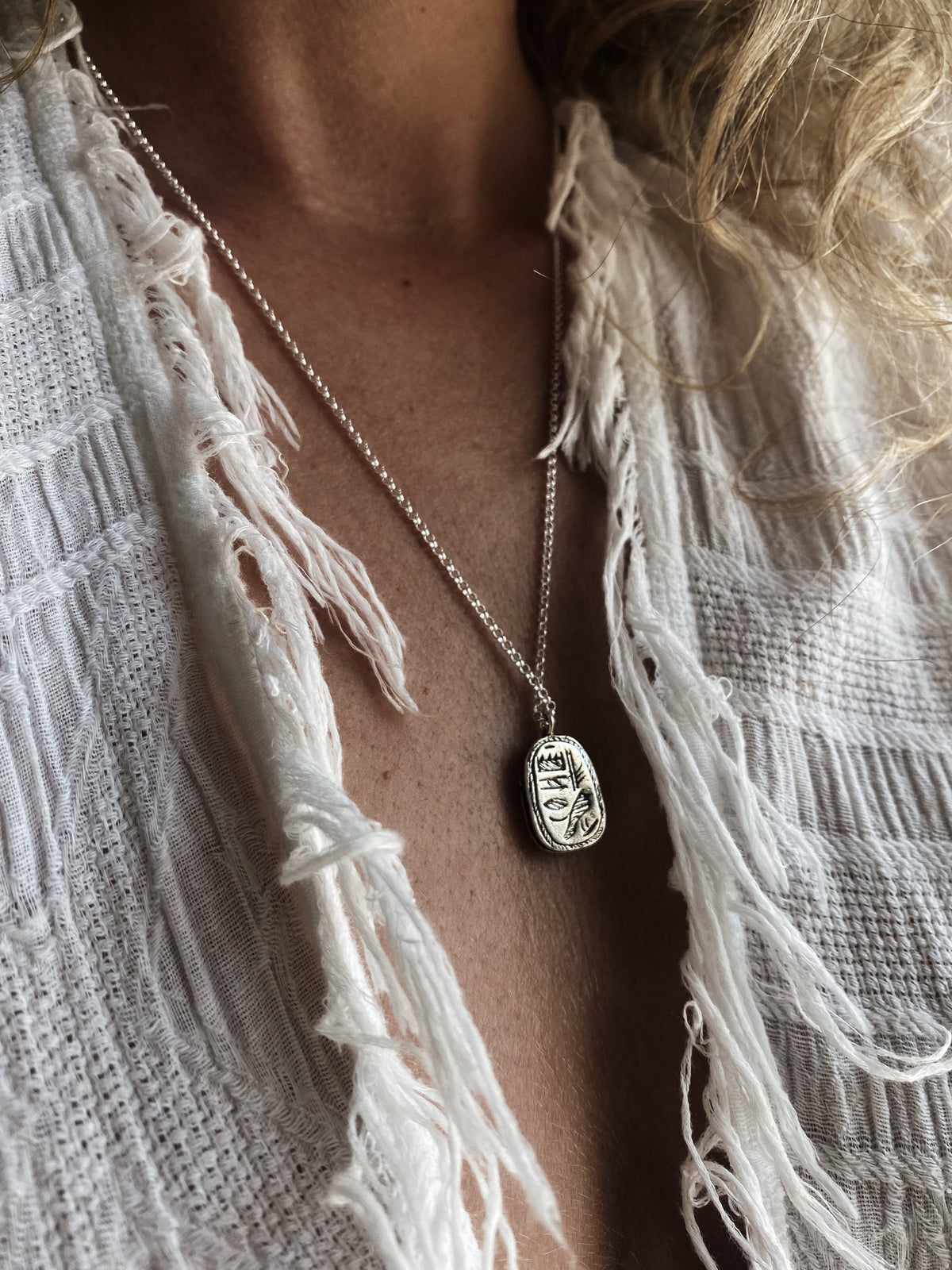 Scarab necklace hieroglyphics :Protection Amulet Gift solid sterling 925 silver pendant with chain - KathyRossJewelry