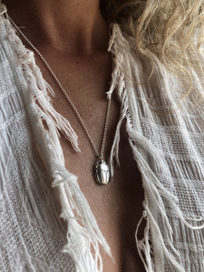 Solid sterling Silver Egyptian Scarab charm Necklace , Protection Amulet Gift - KathyRossJewelry