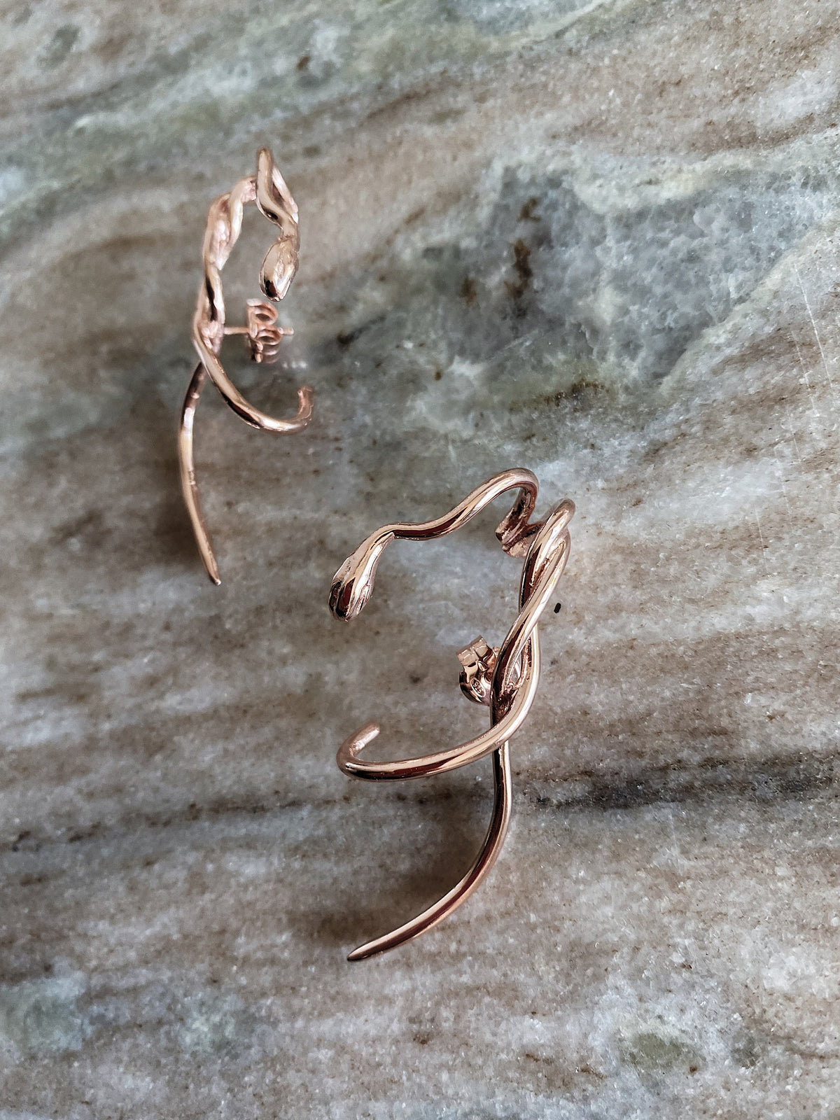 18k gold filled on solid sterling silver serpent Snake earrings - KathyRossJewelry