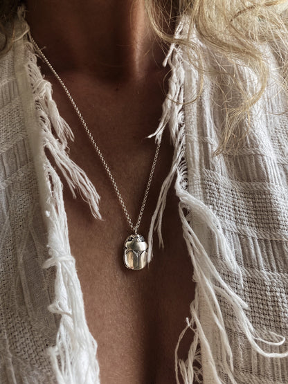 Scarab necklace hieroglyphics :Protection Amulet Gift solid sterling 925 silver pendant with chain - KathyRossJewelry