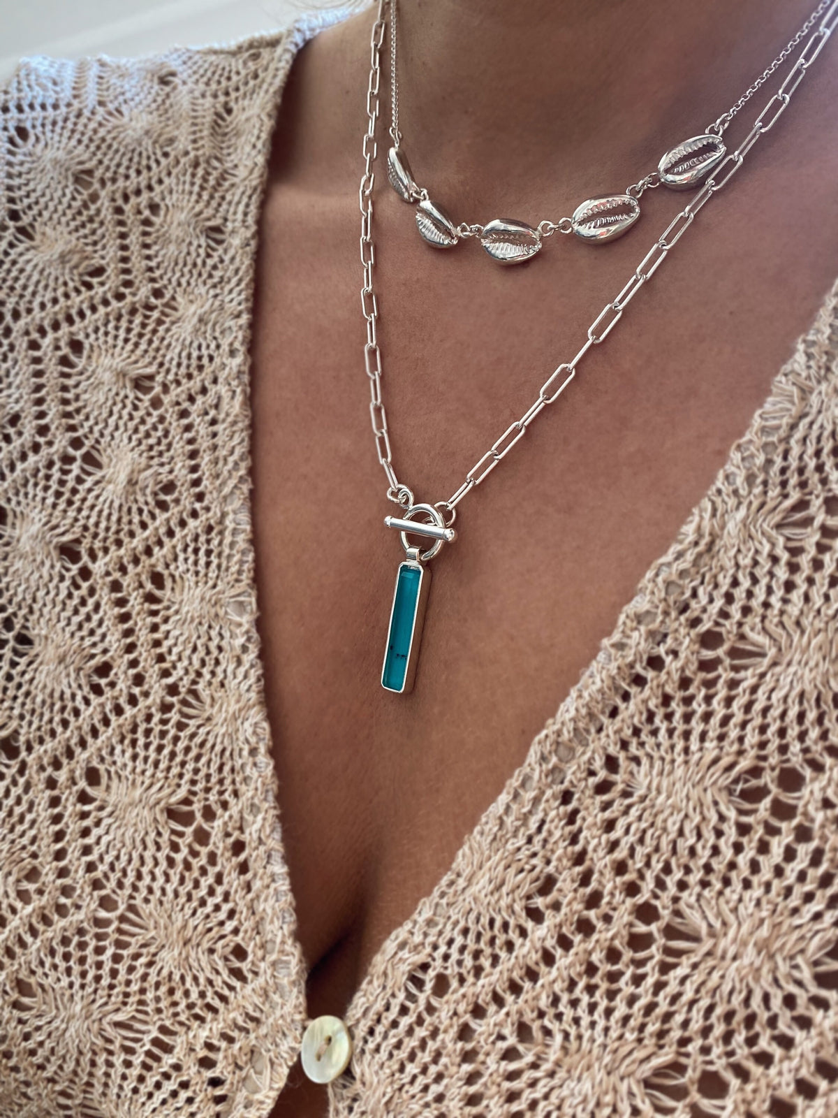 Pink tourmaline t bar chain necklace on paperclip chain - KathyRossJewelry
