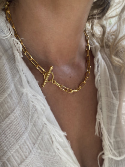 18k gold filled sterling silver paperclip chain necklace with t bar clasp - KathyRossJewelry