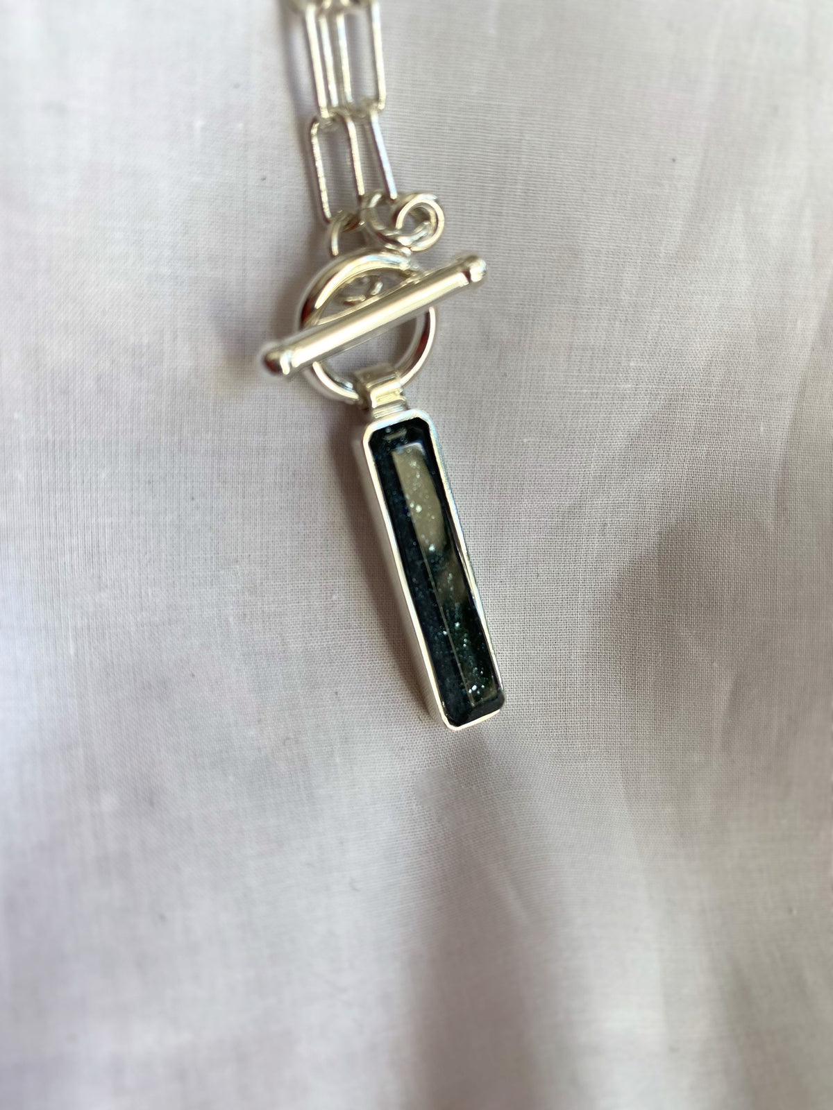 Pink tourmaline t bar chain necklace on paperclip chain - KathyRossJewelry
