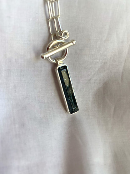 Pink tourmaline t bar chain necklace on paperclip chain - KathyRossJewelry