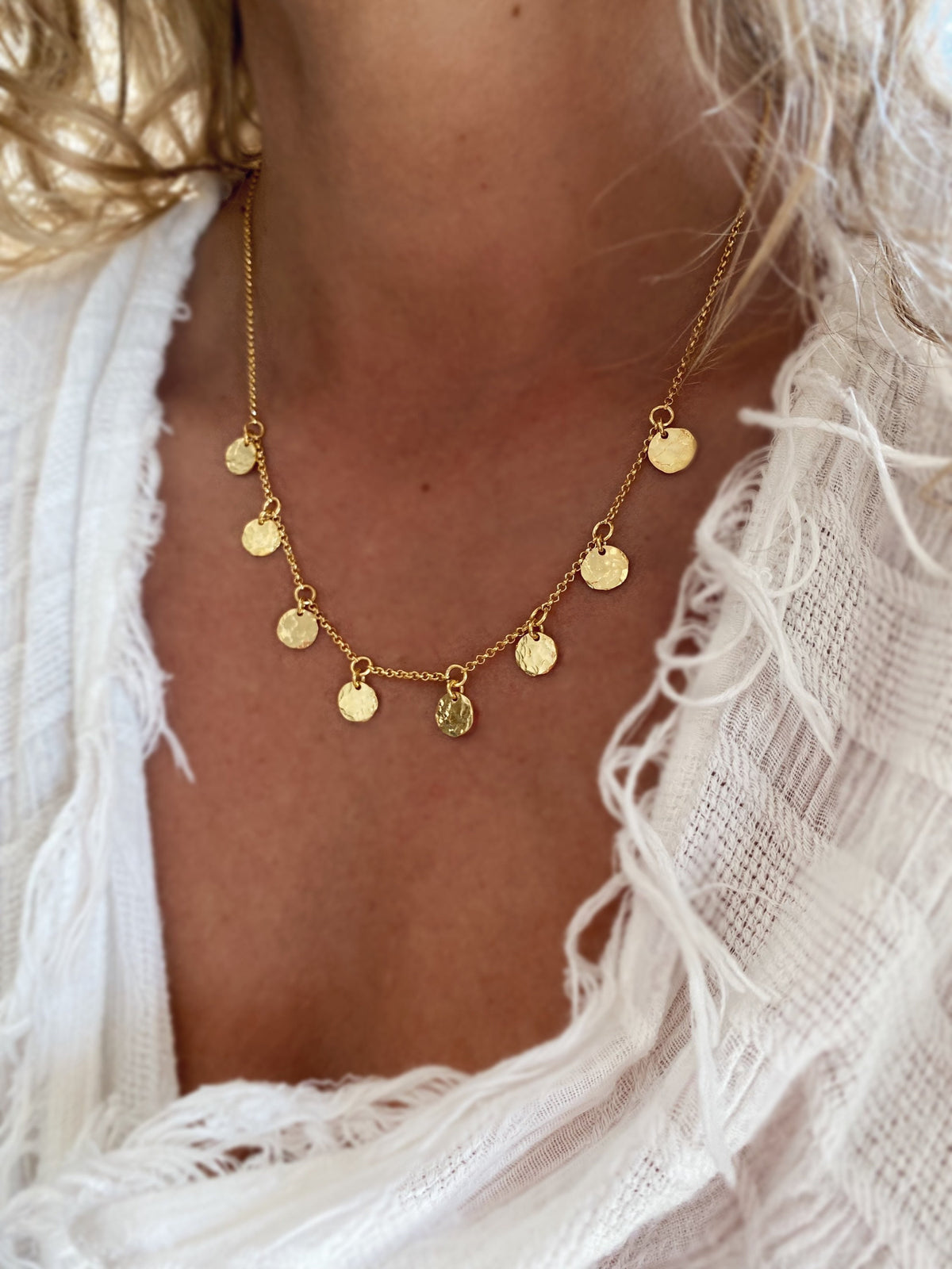 18k Gold filled sterling Silver 925 hammered round charms Necklace - KathyRossJewelry