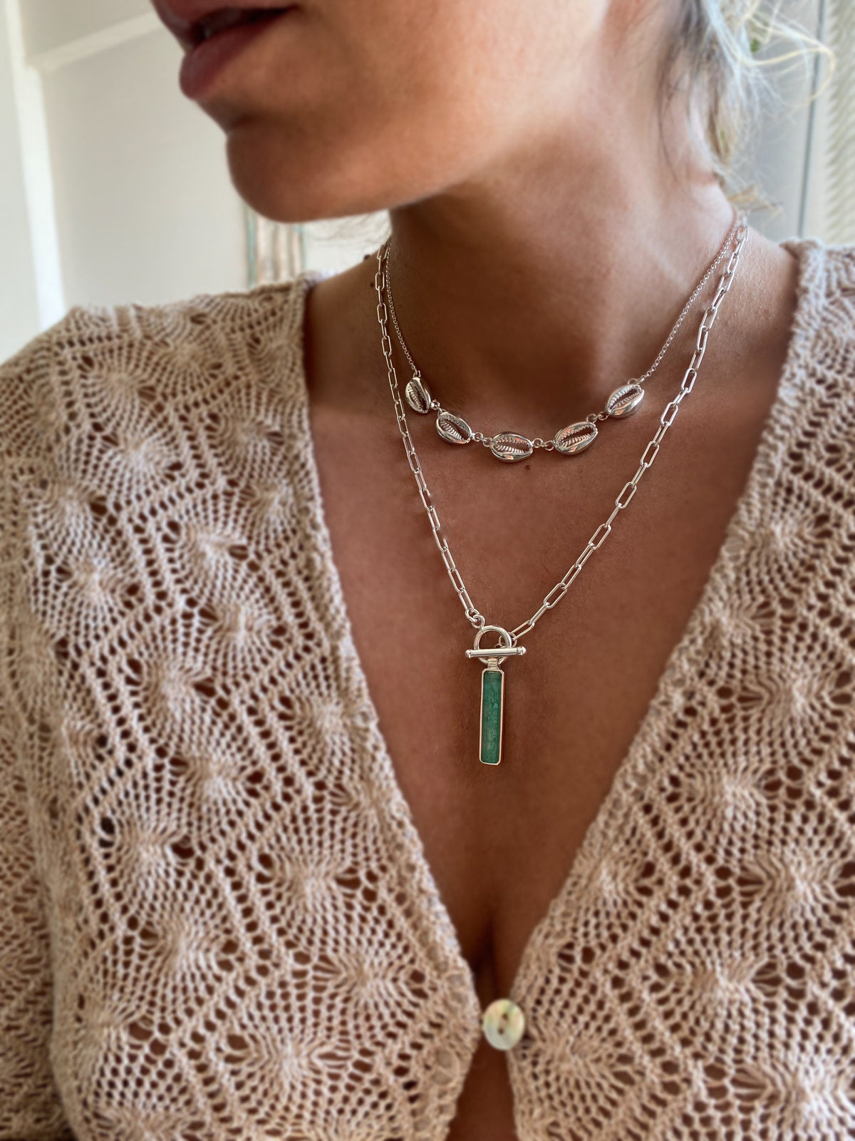 Pink tourmaline t bar chain necklace on paperclip chain - KathyRossJewelry