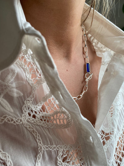 Sterling Silver 925 Paperclip Chain Necklace: Apatite Quartz Crystal T-Bar Clasp - KathyRossJewelry