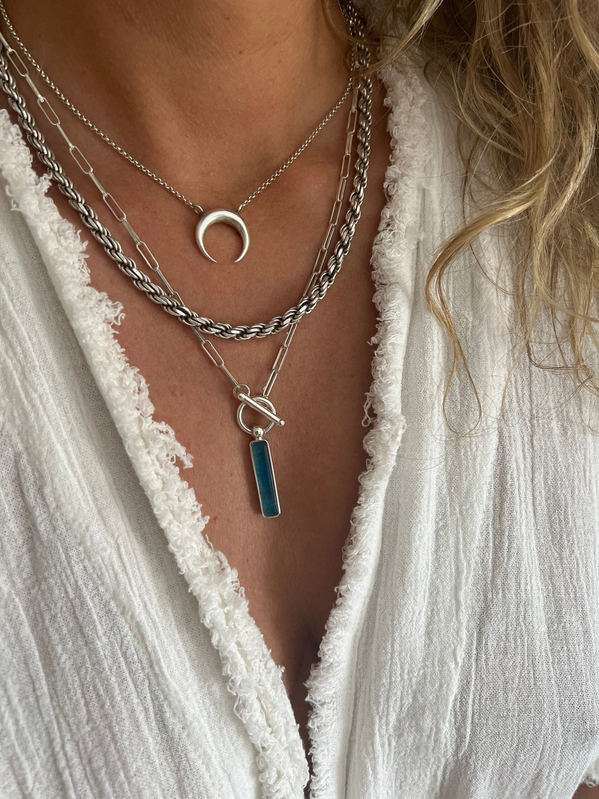 Pink tourmaline t bar chain necklace on paperclip chain - KathyRossJewelry