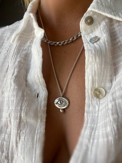 Silver anatomical Eye Pendant with rope chain Necklace - KathyRossJewelry