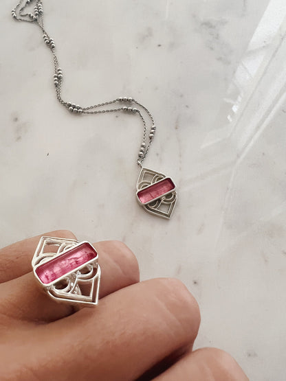 Green Pink Tourmaline pendant: 18k gold filled silver 925 necklace - KathyRossJewelry