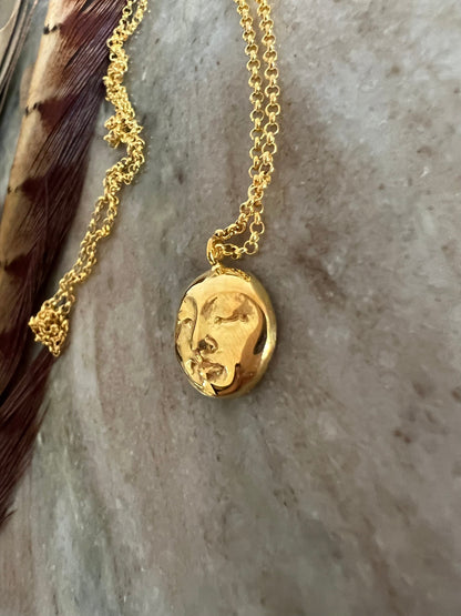 Gold Moon Face Necklace: Gold filled Sterling Silver pendant and chain - KathyRossJewelry