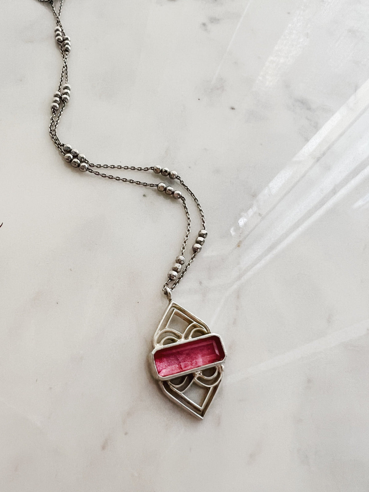 Green Pink Tourmaline pendant: 18k gold filled silver 925 necklace - KathyRossJewelry