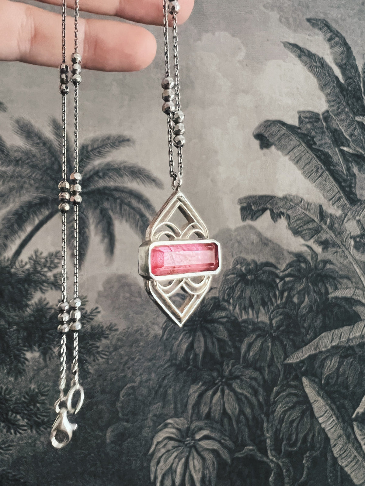 Green Pink Tourmaline pendant: 18k gold filled silver 925 necklace - KathyRossJewelry