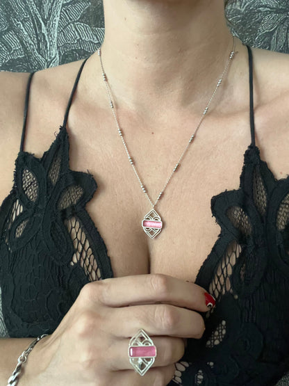 Green Pink Tourmaline pendant: 18k gold filled silver 925 necklace - KathyRossJewelry