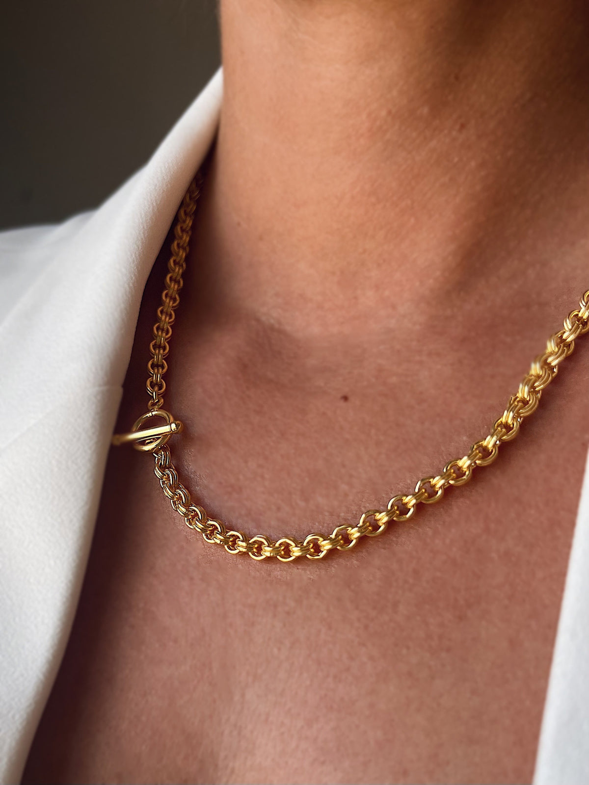 Thick bold rolo chain necklace : 18k gold filled sterling silver with t clasp - KathyRossJewelry