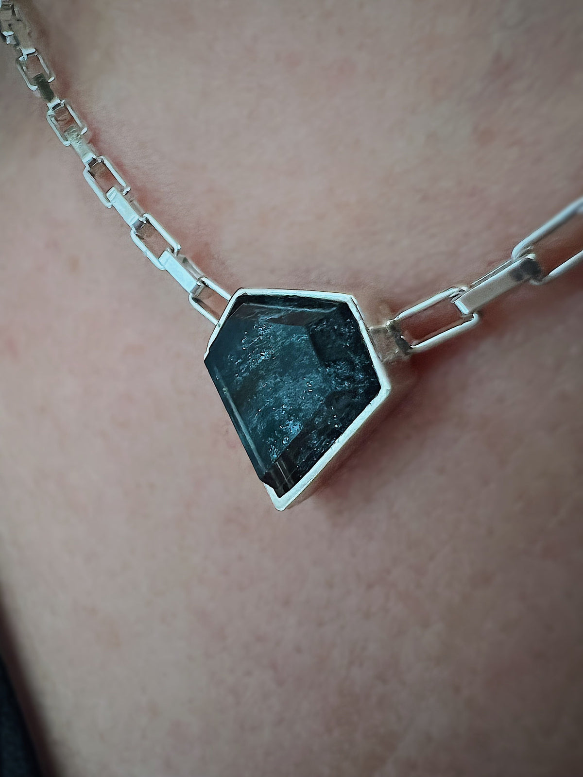 Gold filled solid silver chain necklace with Black Diamond shape gemstone - KathyRossJewelry