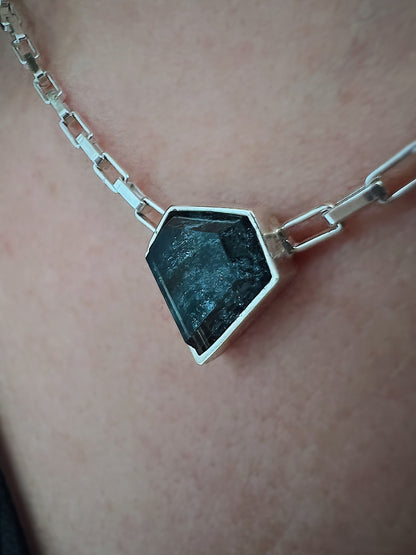 Gold filled solid silver chain necklace with Black Diamond shape gemstone - KathyRossJewelry