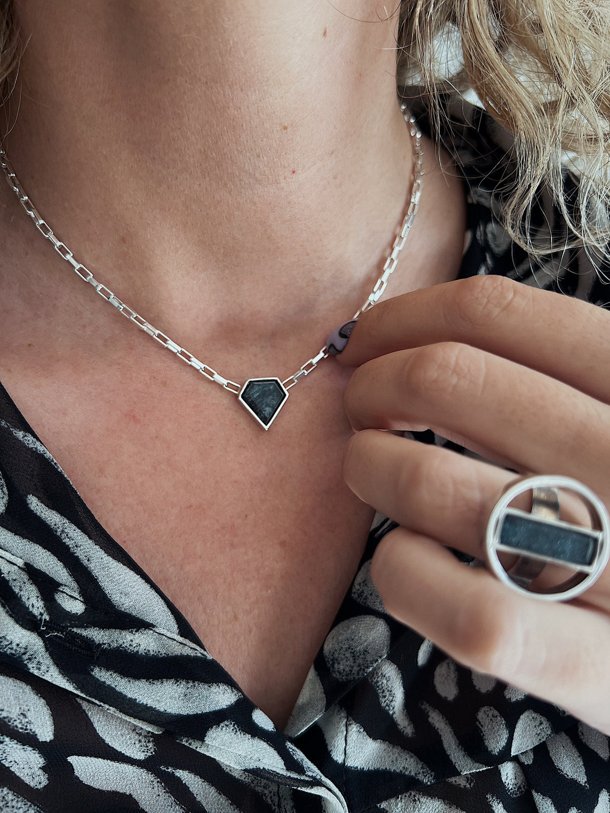 Gold filled solid silver chain necklace with Black Diamond shape gemstone - KathyRossJewelry