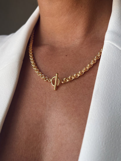 Thick bold rolo chain necklace : 18k gold filled sterling silver with t clasp - KathyRossJewelry