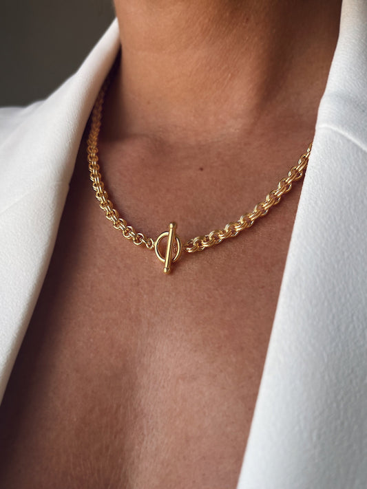 Thick bold rolo chain necklace : 18k gold filled sterling silver with t clasp - KathyRossJewelry