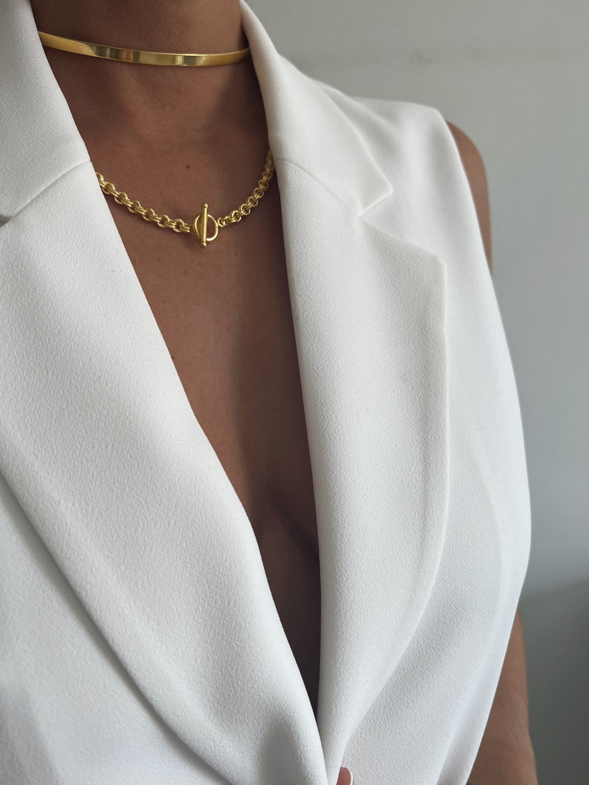 Thick bold rolo chain necklace : 18k gold filled sterling silver with t clasp - KathyRossJewelry
