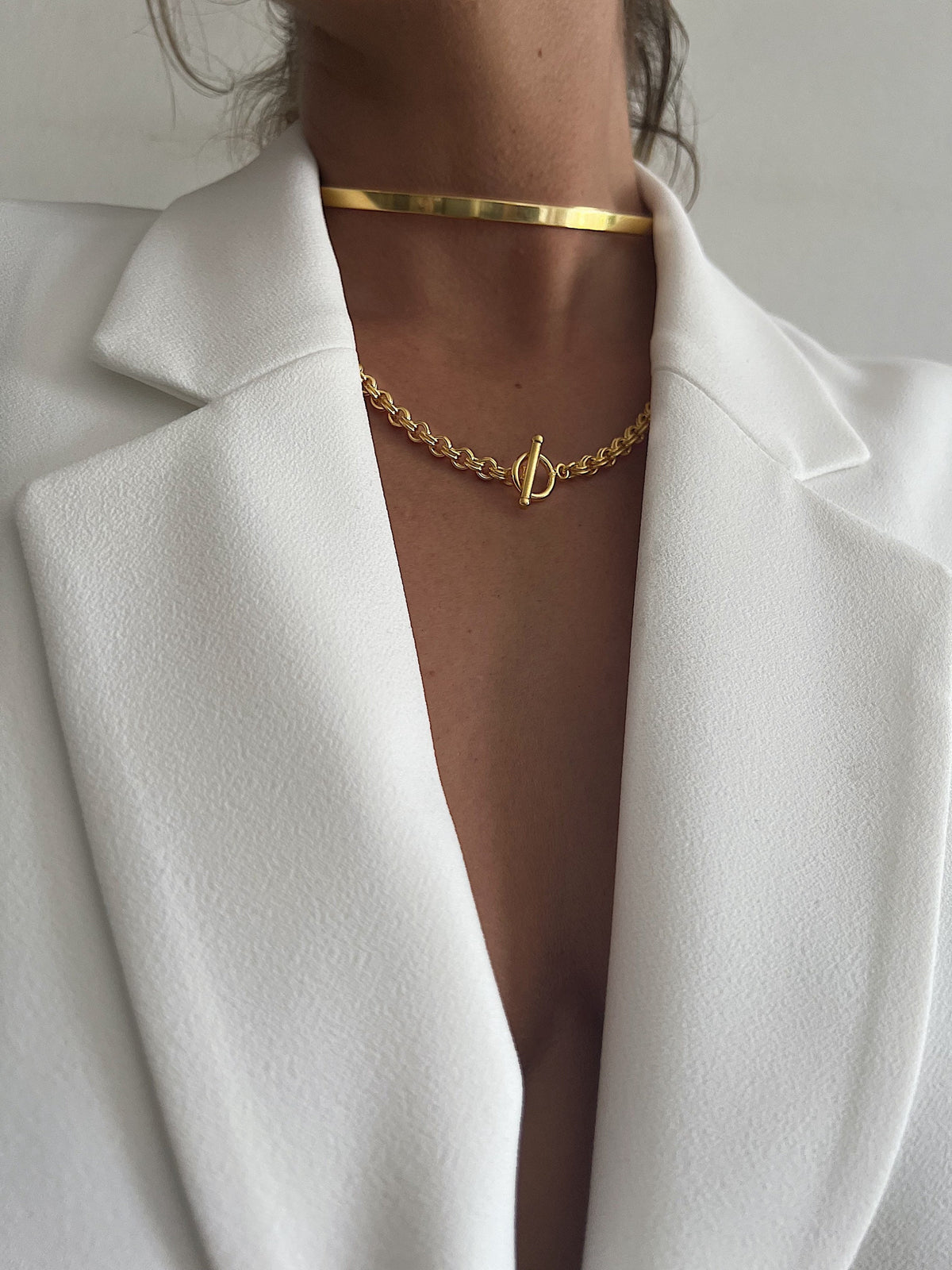 Thick bold rolo chain necklace : 18k gold filled sterling silver with t clasp - KathyRossJewelry