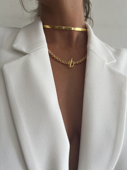 Thick bold rolo chain necklace : 18k gold filled sterling silver with t clasp - KathyRossJewelry