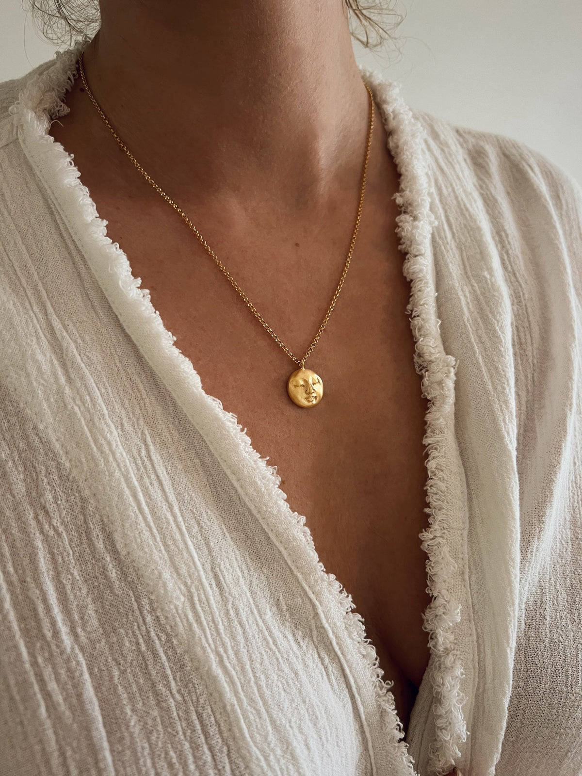 Gold Moon Face Necklace: Gold filled Sterling Silver pendant and chain - KathyRossJewelry