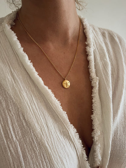 Gold Moon Face Necklace: Gold filled Sterling Silver pendant and chain - KathyRossJewelry