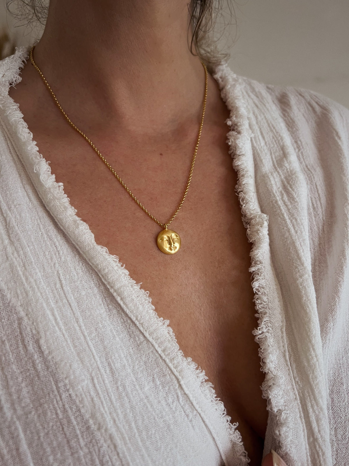 Gold Moon Face Necklace: Gold filled Sterling Silver pendant and chain - KathyRossJewelry