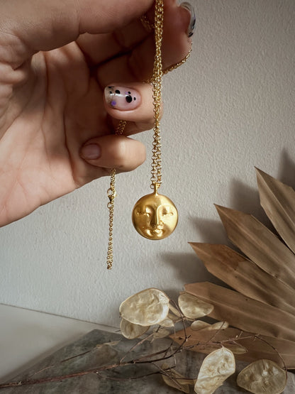 Gold Moon Face Necklace: Gold filled Sterling Silver pendant and chain - KathyRossJewelry