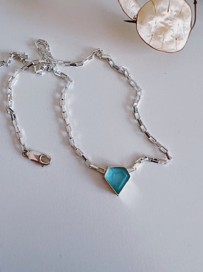 Gold filled solid silver chain necklace with Black Diamond shape gemstone - KathyRossJewelry