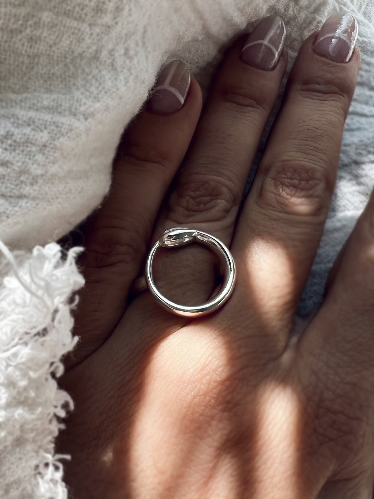Solid sterling Silver Ouroboros Snake Ring: hollow ring - KathyRossJewelry