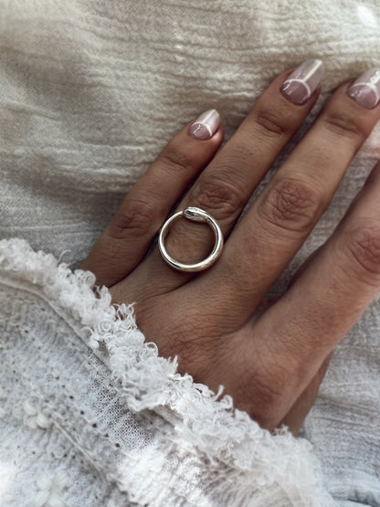Solid sterling Silver Ouroboros Snake Ring: hollow ring - KathyRossJewelry