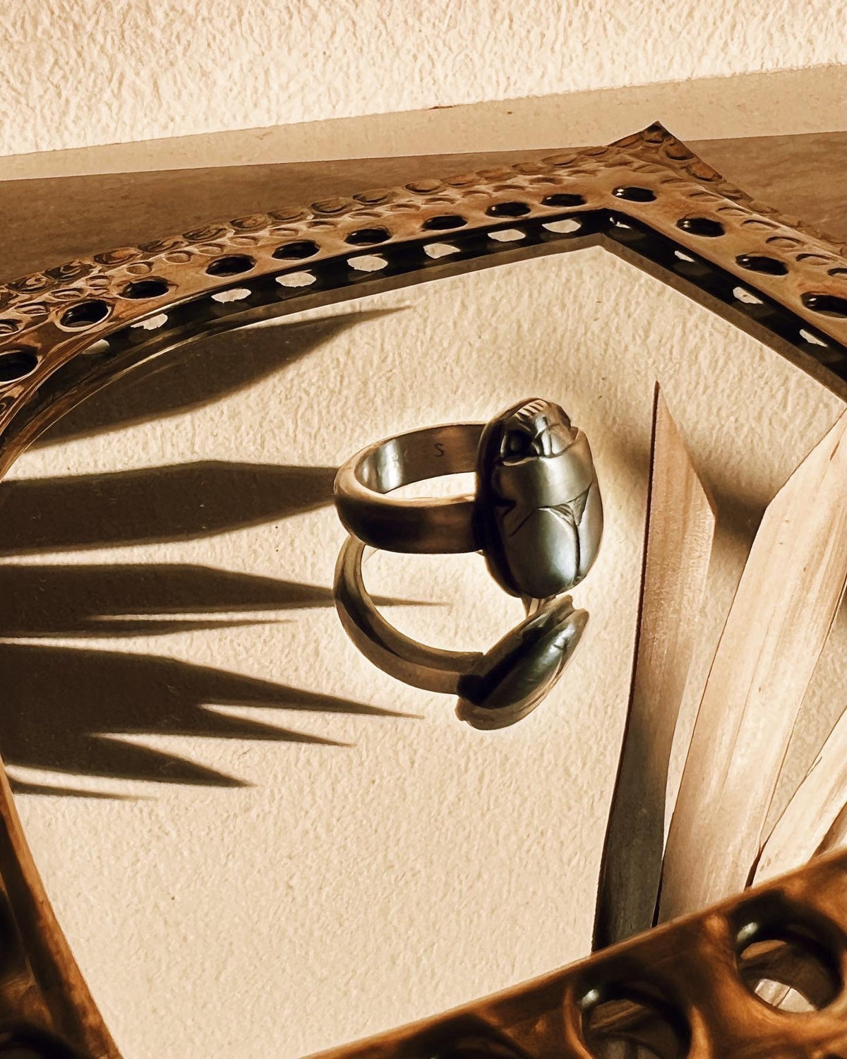 Sterling Silver Scarab with Egyptian Hieroglyphics ring Protection Amulet Gift - KathyRossJewelry