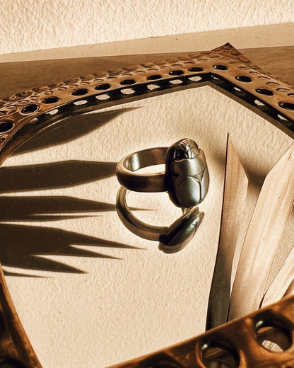 Sterling Silver Scarab with Egyptian Hieroglyphics ring Protection Amulet Gift - KathyRossJewelry