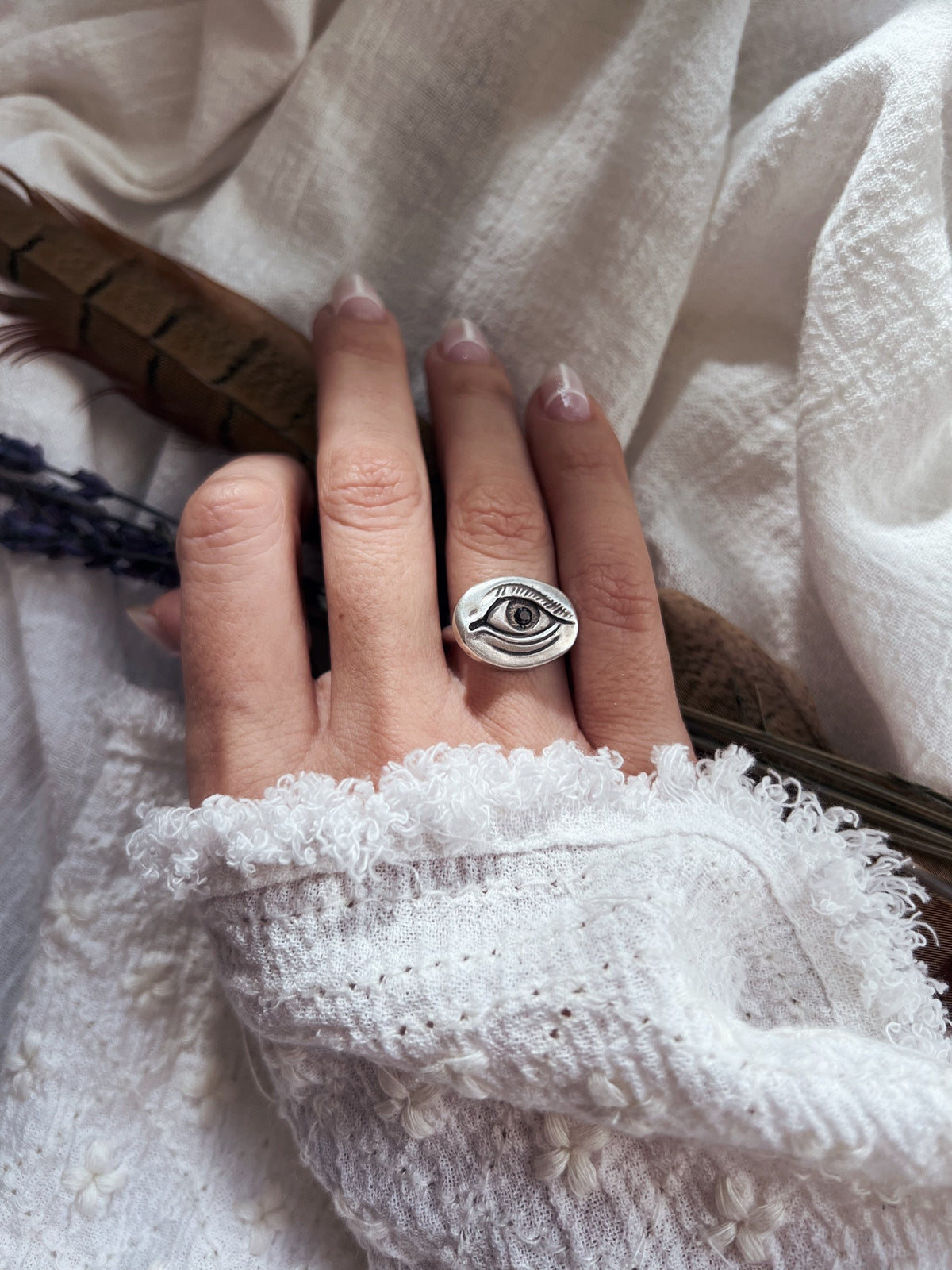 Sterling silver patina anatomical eye ring - KathyRossJewelry