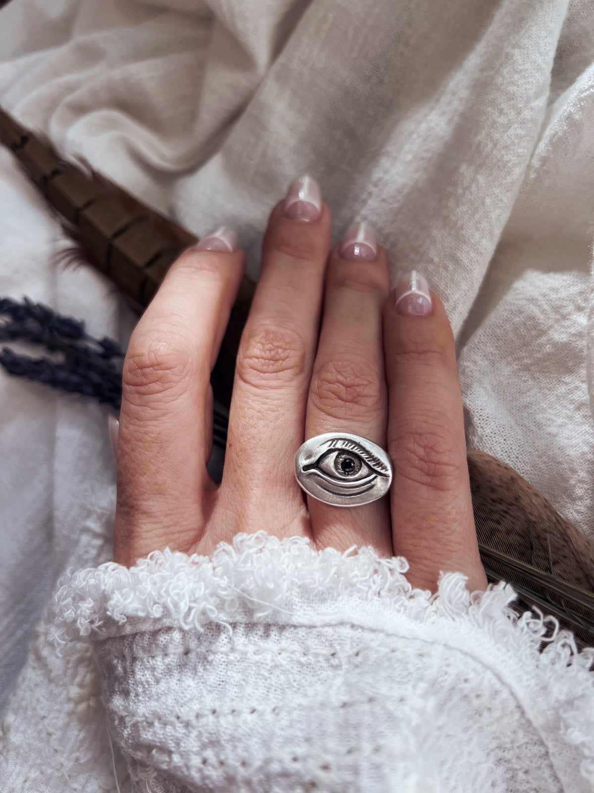 Sterling silver patina anatomical eye ring - KathyRossJewelry