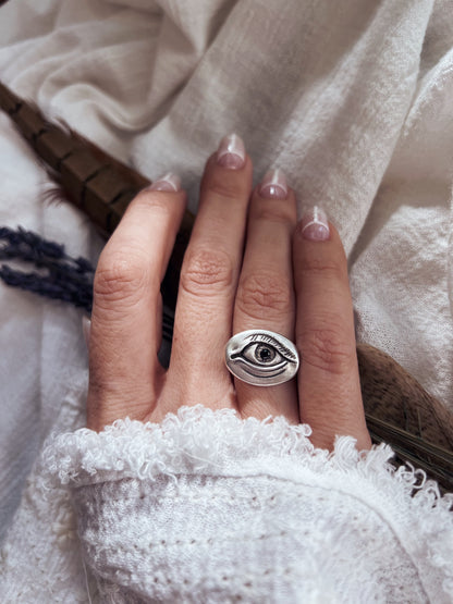 Sterling silver patina anatomical eye ring - KathyRossJewelry