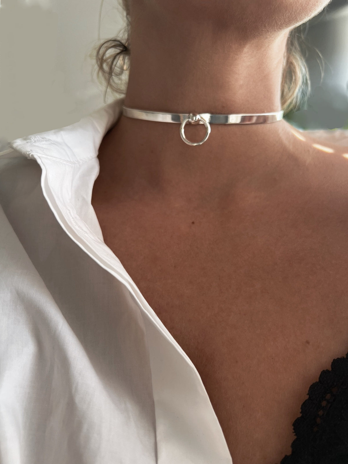 Silver Choker: Minimalist naughty elegant collar Necklace - KathyRossJewelry