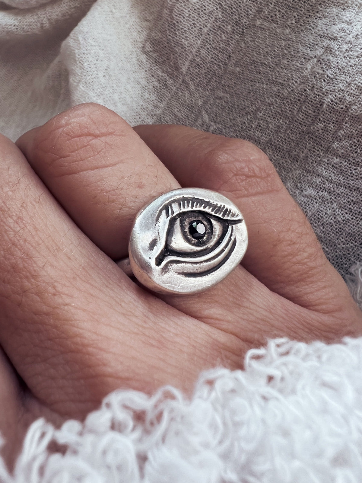 Sterling silver patina anatomical eye ring - KathyRossJewelry
