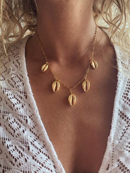 Silver 925 puka Shell Necklace: paperclip chain and multiple charms - KathyRossJewelry