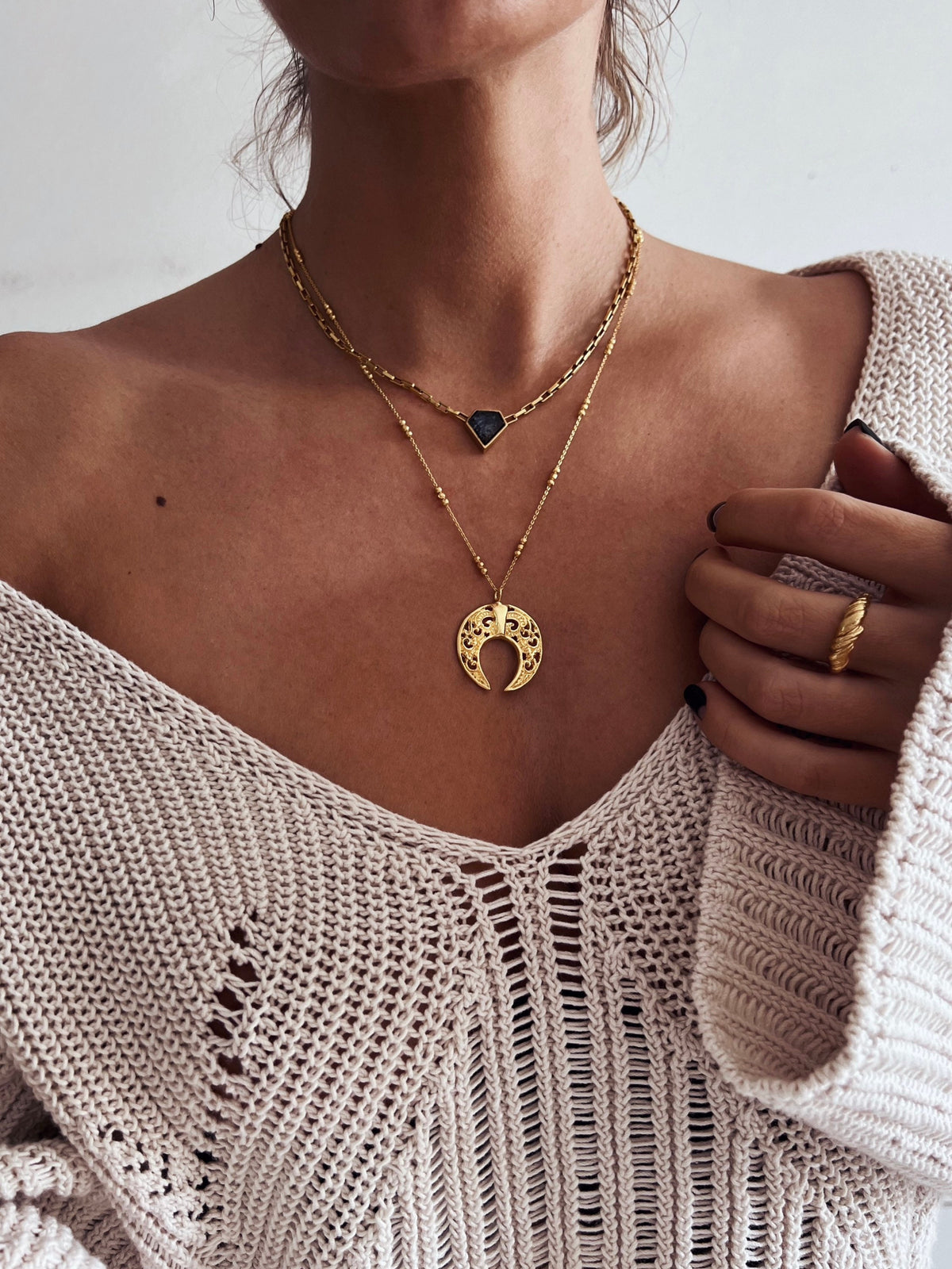 Gold filled solid silver chain necklace with Black Diamond shape gemstone - KathyRossJewelry