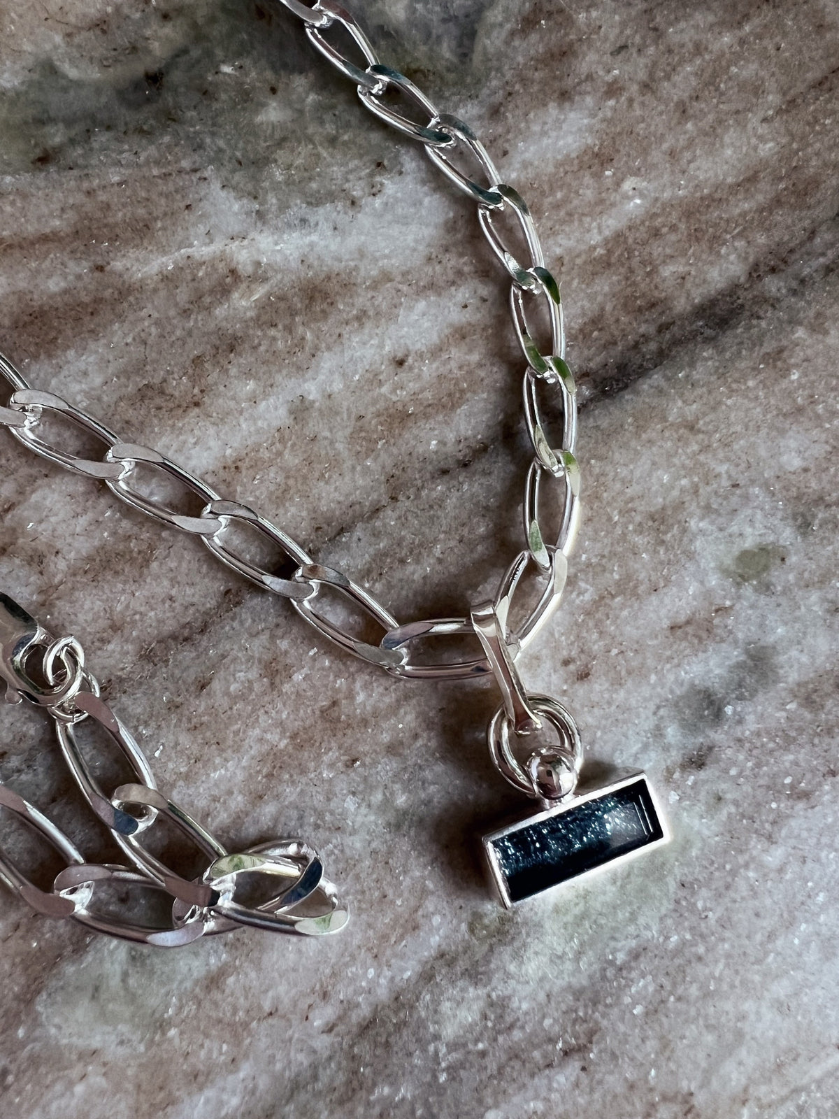 18k gold filled thick chain with rectangular charm necklace: solid sterling silver and aquamarine - KathyRossJewelry