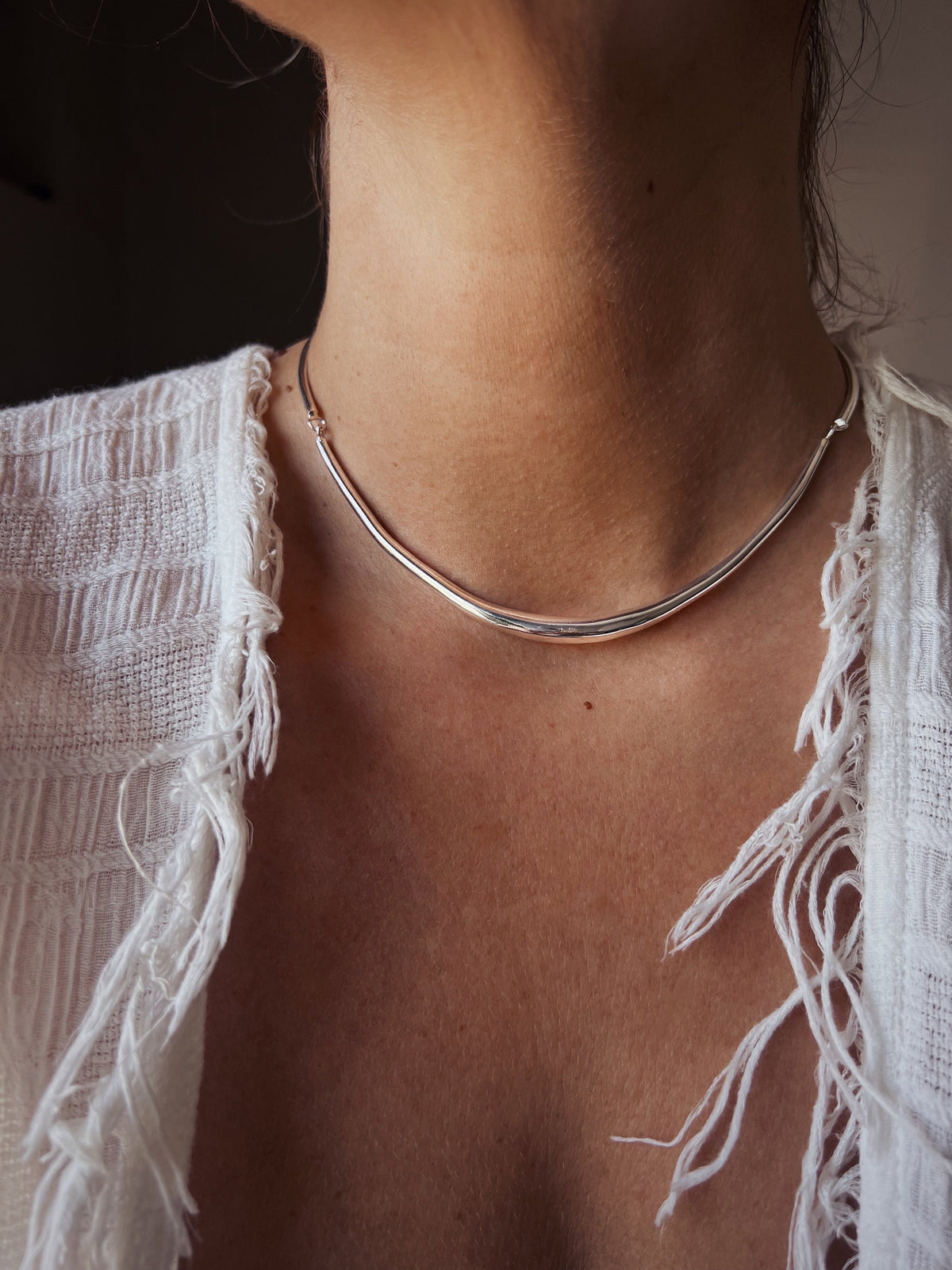 Sterling Silver Slim Choker: Minimalist Short collar Necklace - KathyRossJewelry