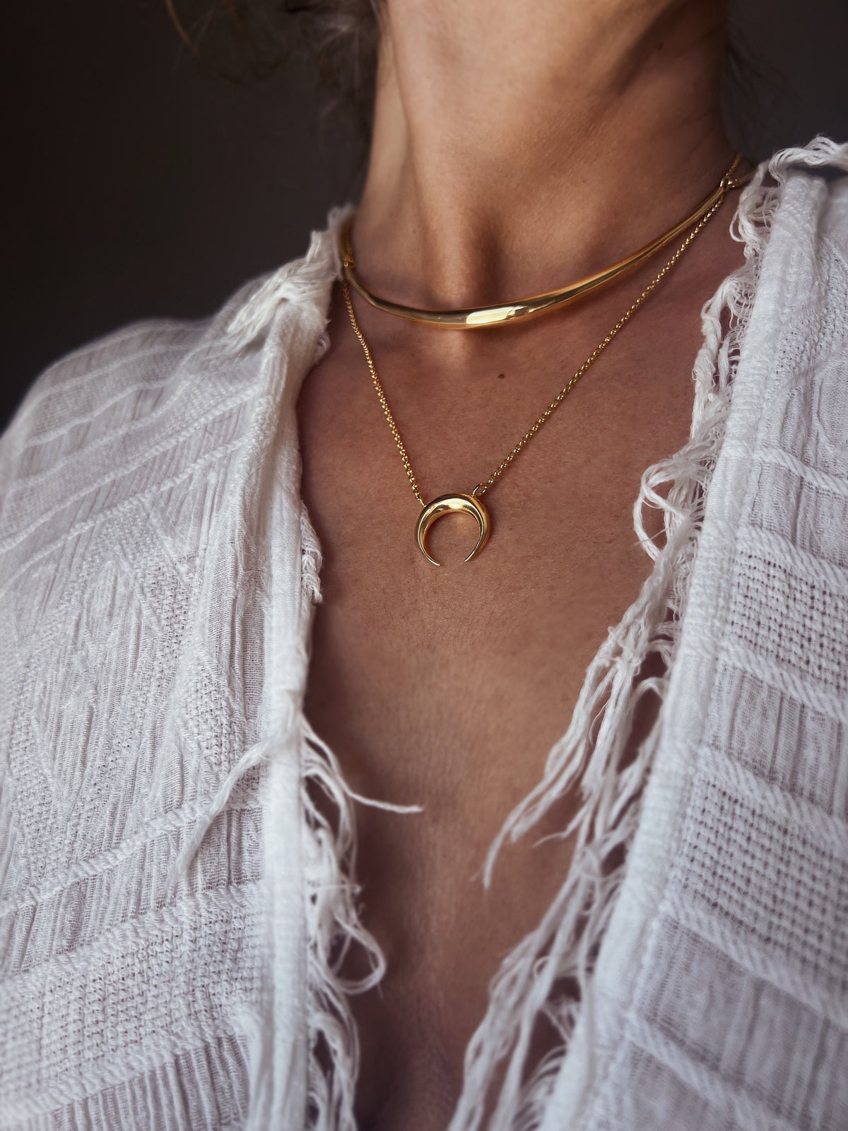 18k Gold filled and Sterling Silver Crescent Moon Necklace - KathyRossJewelry