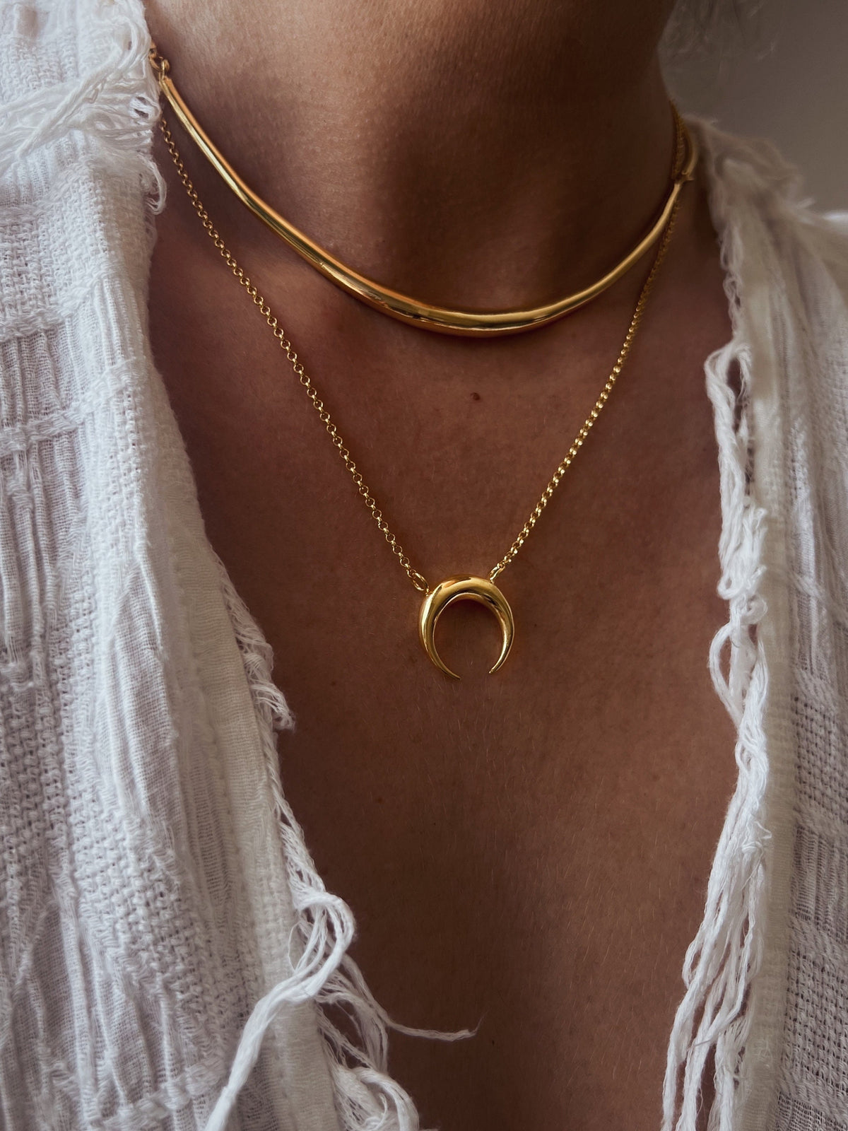 18k Gold filled and Sterling Silver Crescent Moon Necklace - KathyRossJewelry