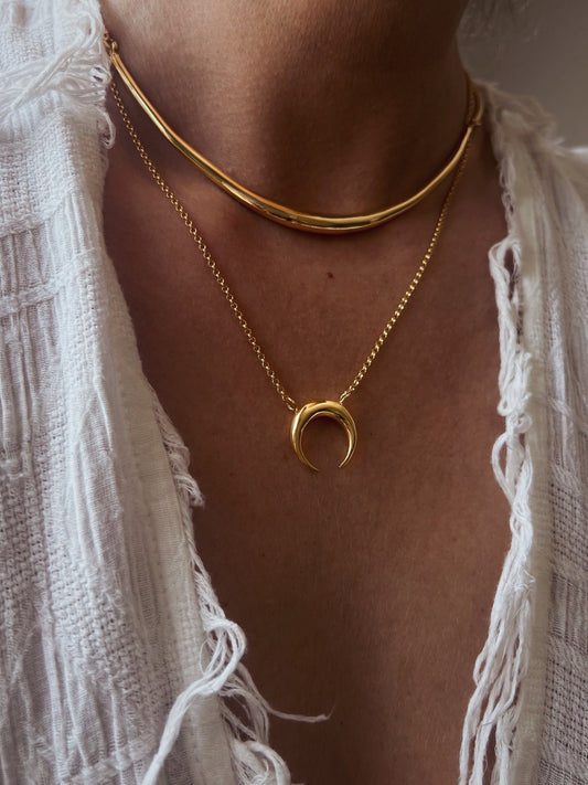 18k Gold filled and Sterling Silver Crescent Moon Necklace - KathyRossJewelry
